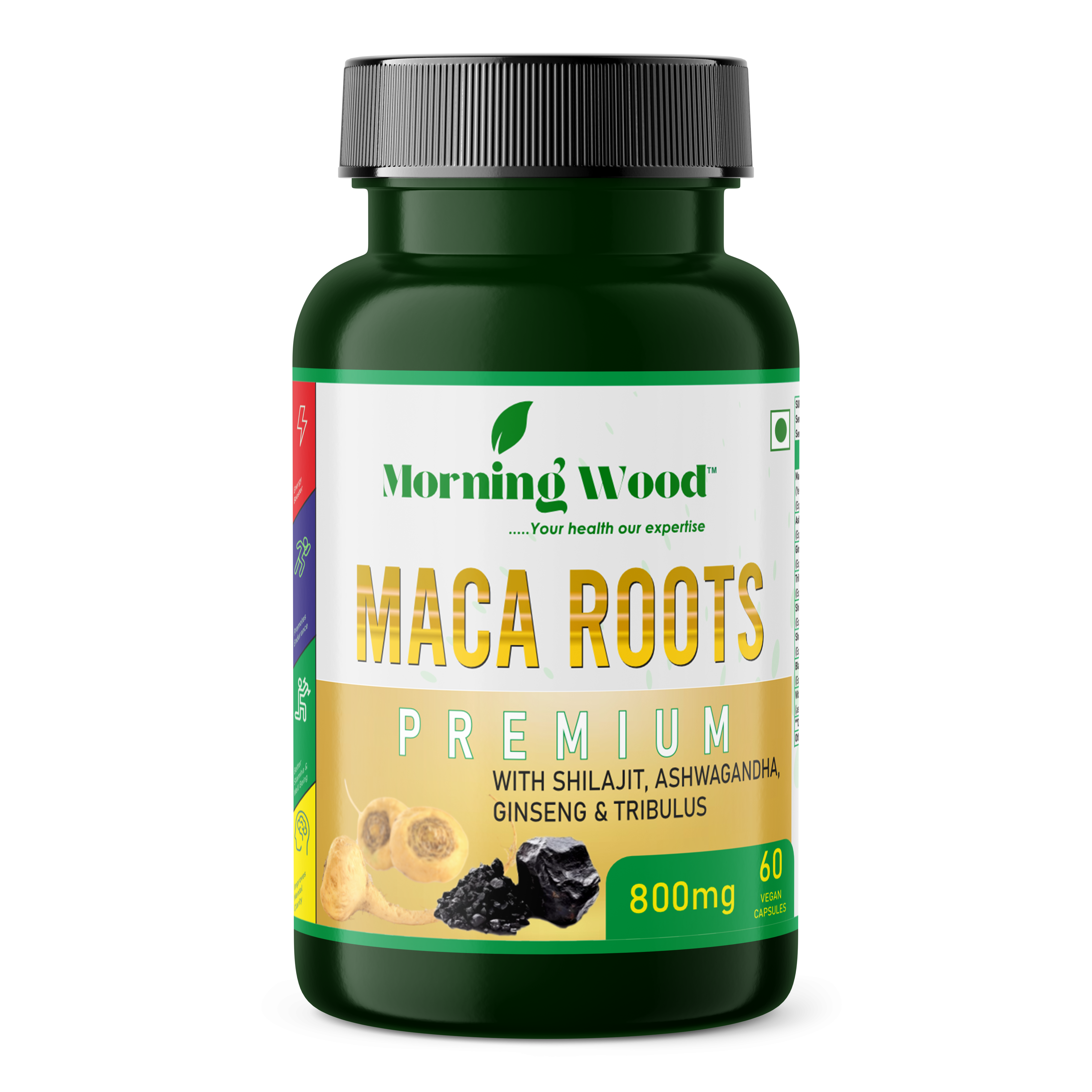 Morningwood Maca Root Premium Capsules - Best Organic Maca Root Capsules in India | Natural Energy & Wellness Support 800mg