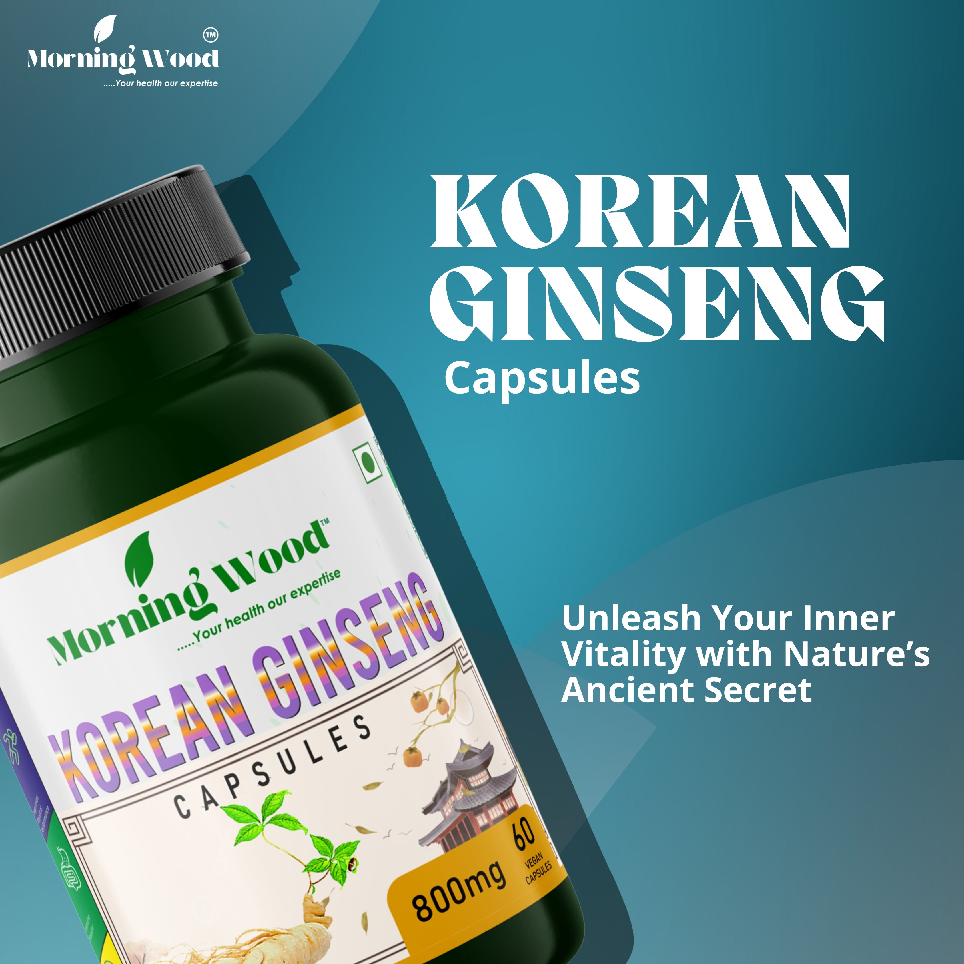 Korean Ginseng Capsules 800mg - 60 Count | MorningWood