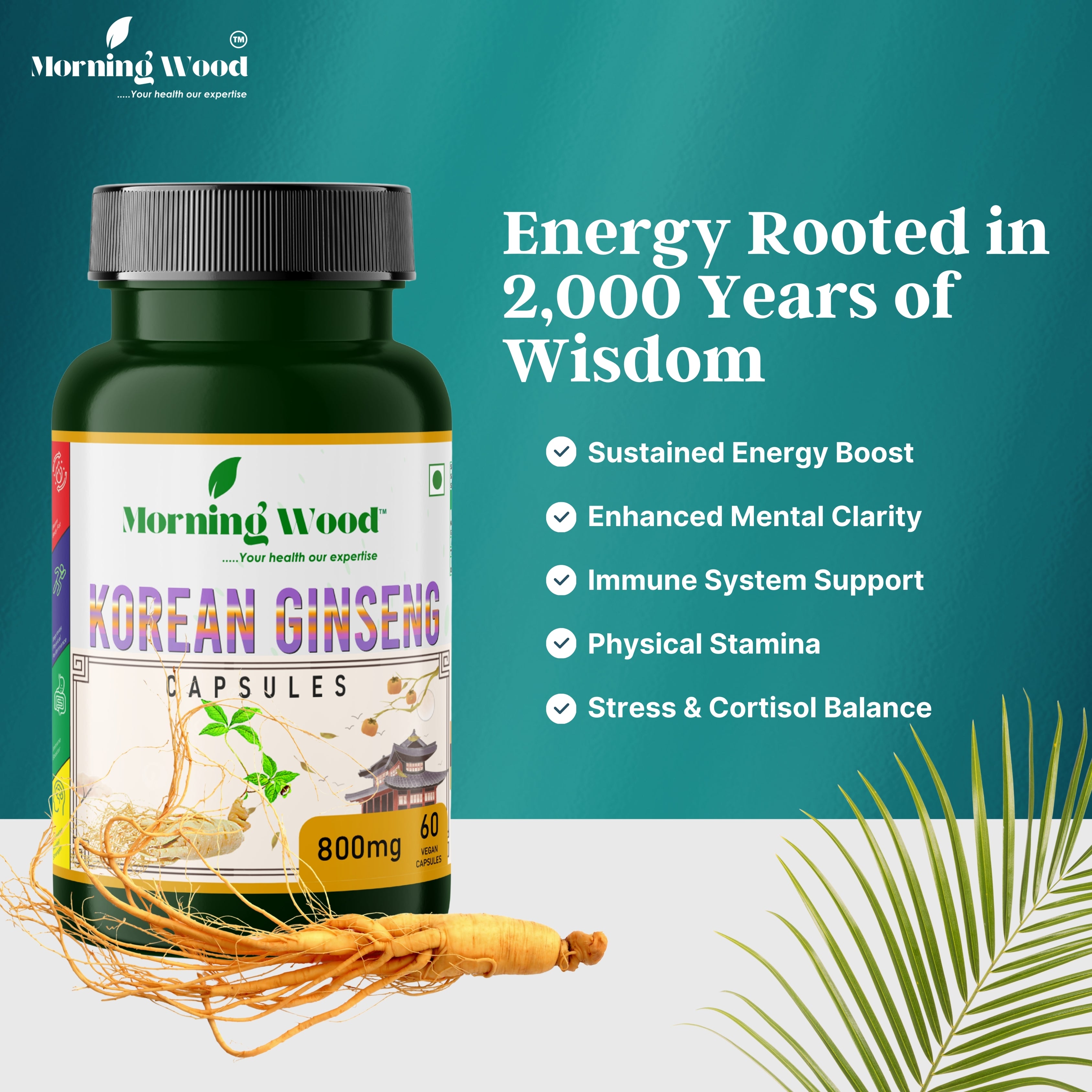 Korean Ginseng Capsules 800mg - 60 Count | MorningWood
