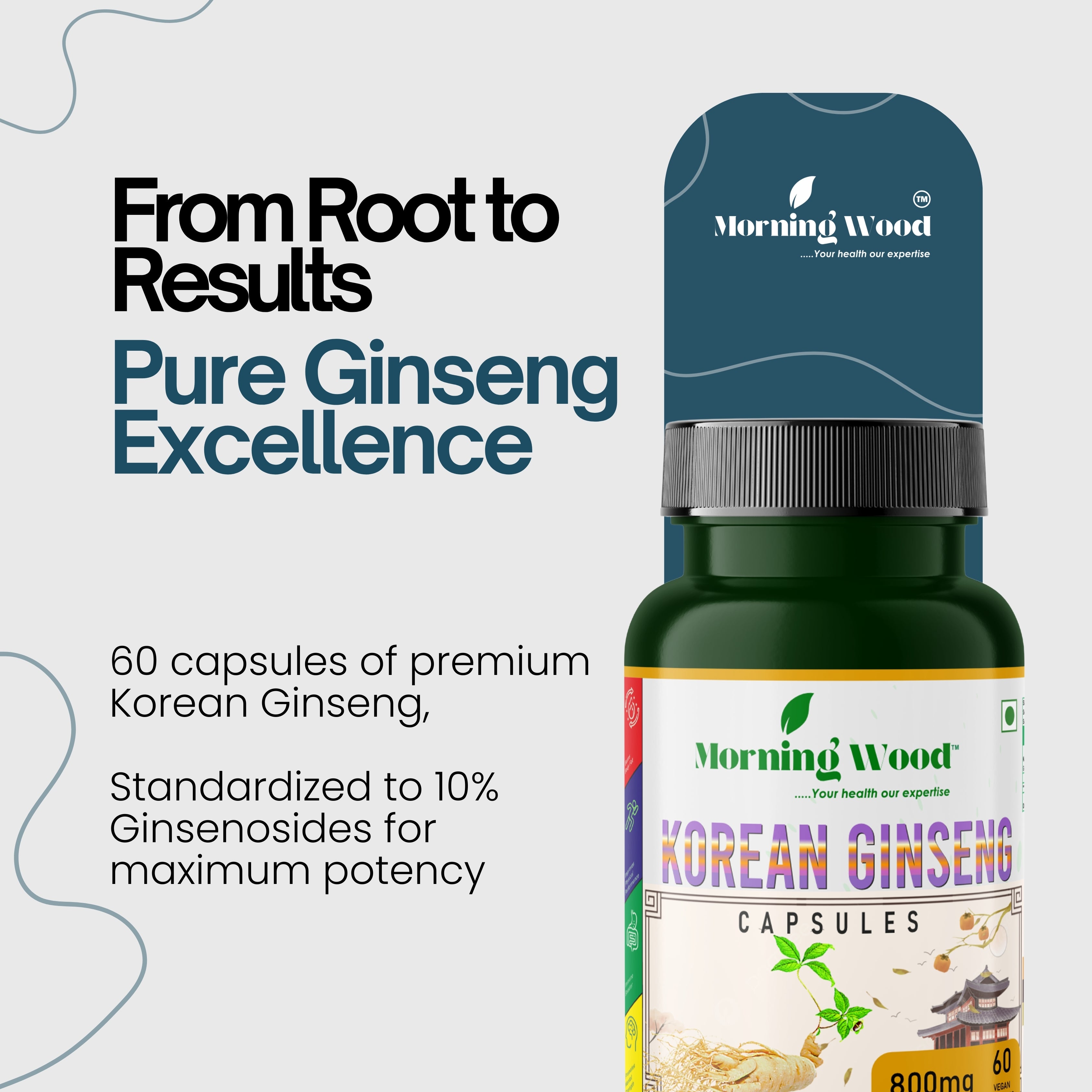 Korean Ginseng Capsules 800mg - 60 Count | MorningWood