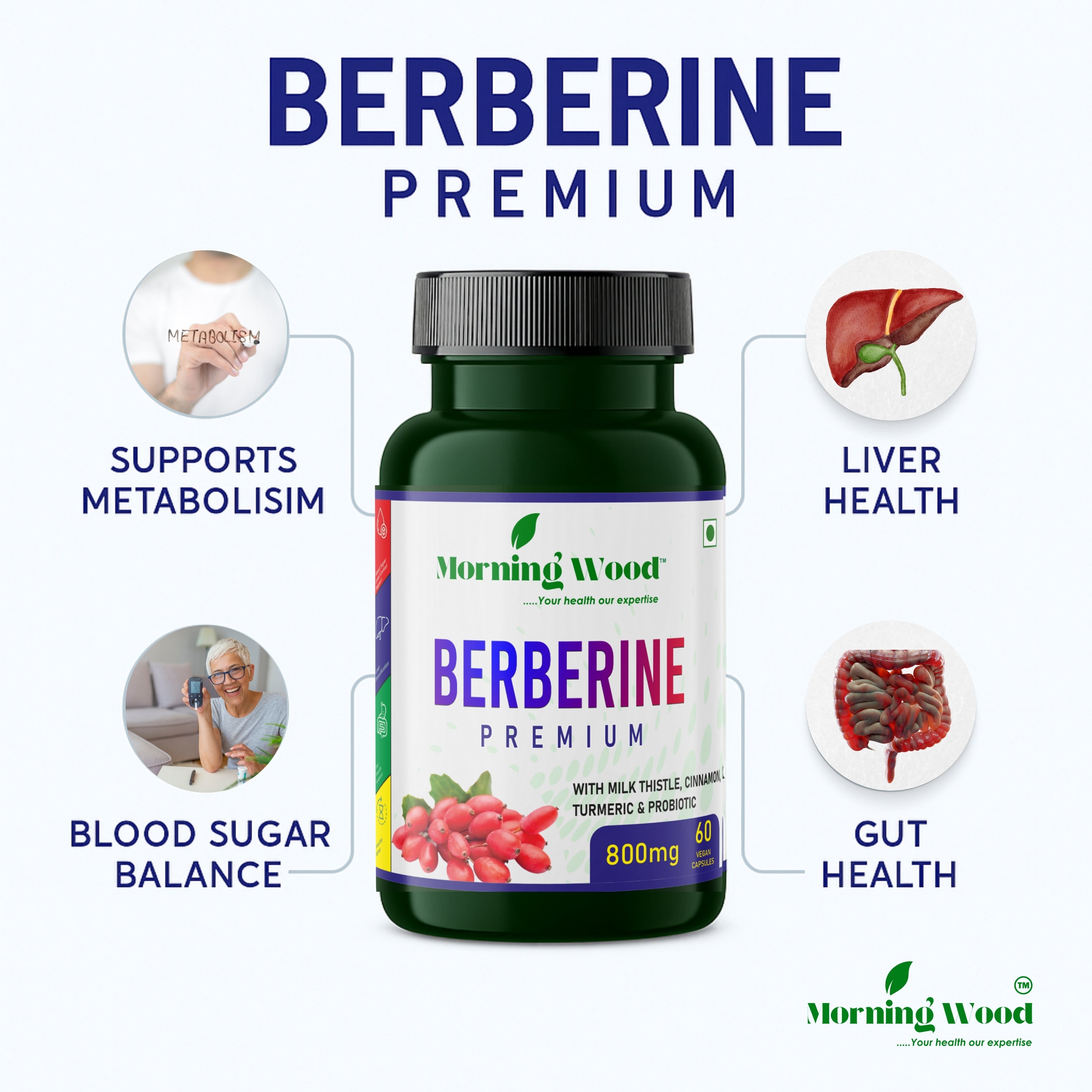 Berberine Premium Capsules 800mg - 60 Count | MorningWood