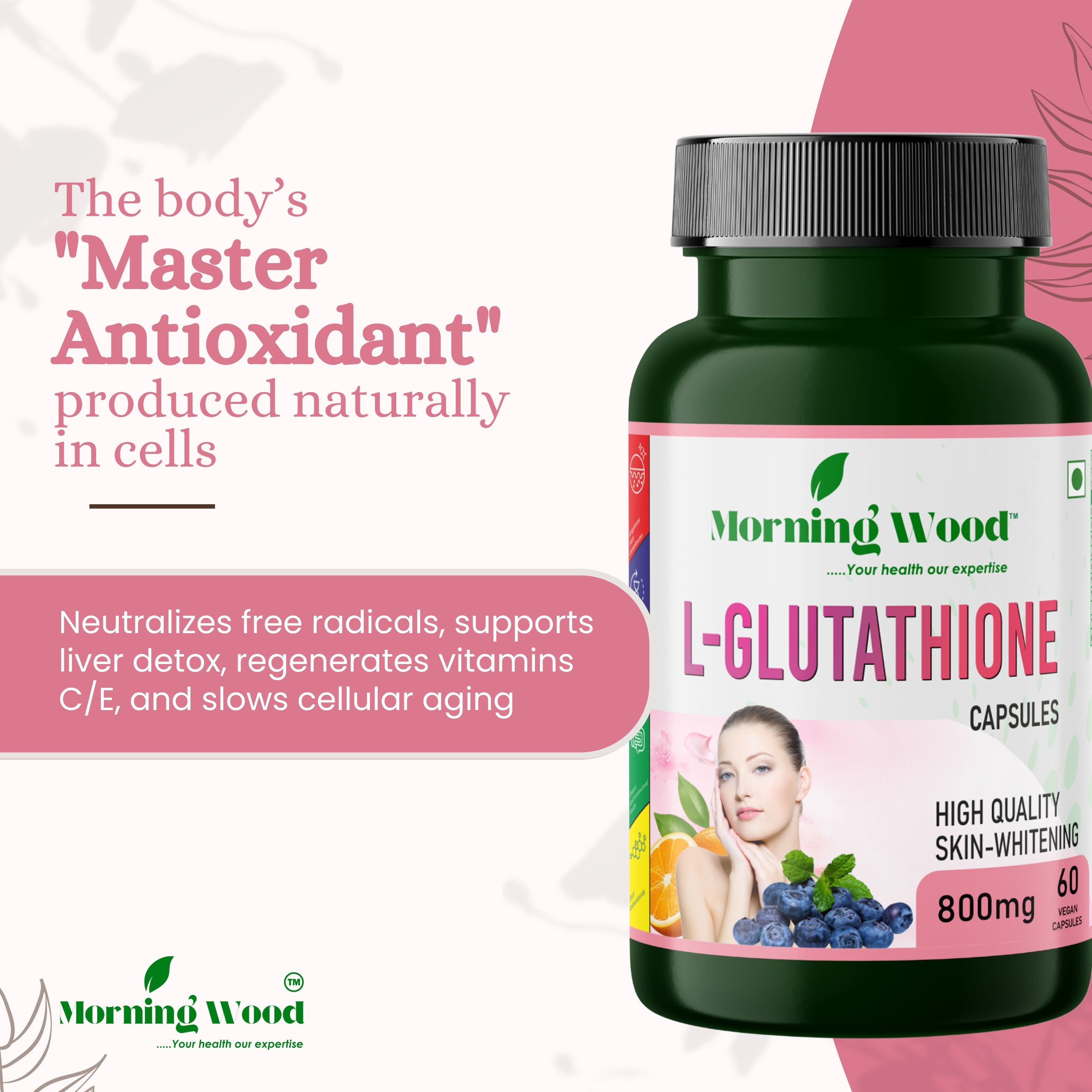 L-Glutathione Extract Capsules 800mg - 60 Count | MorningWood