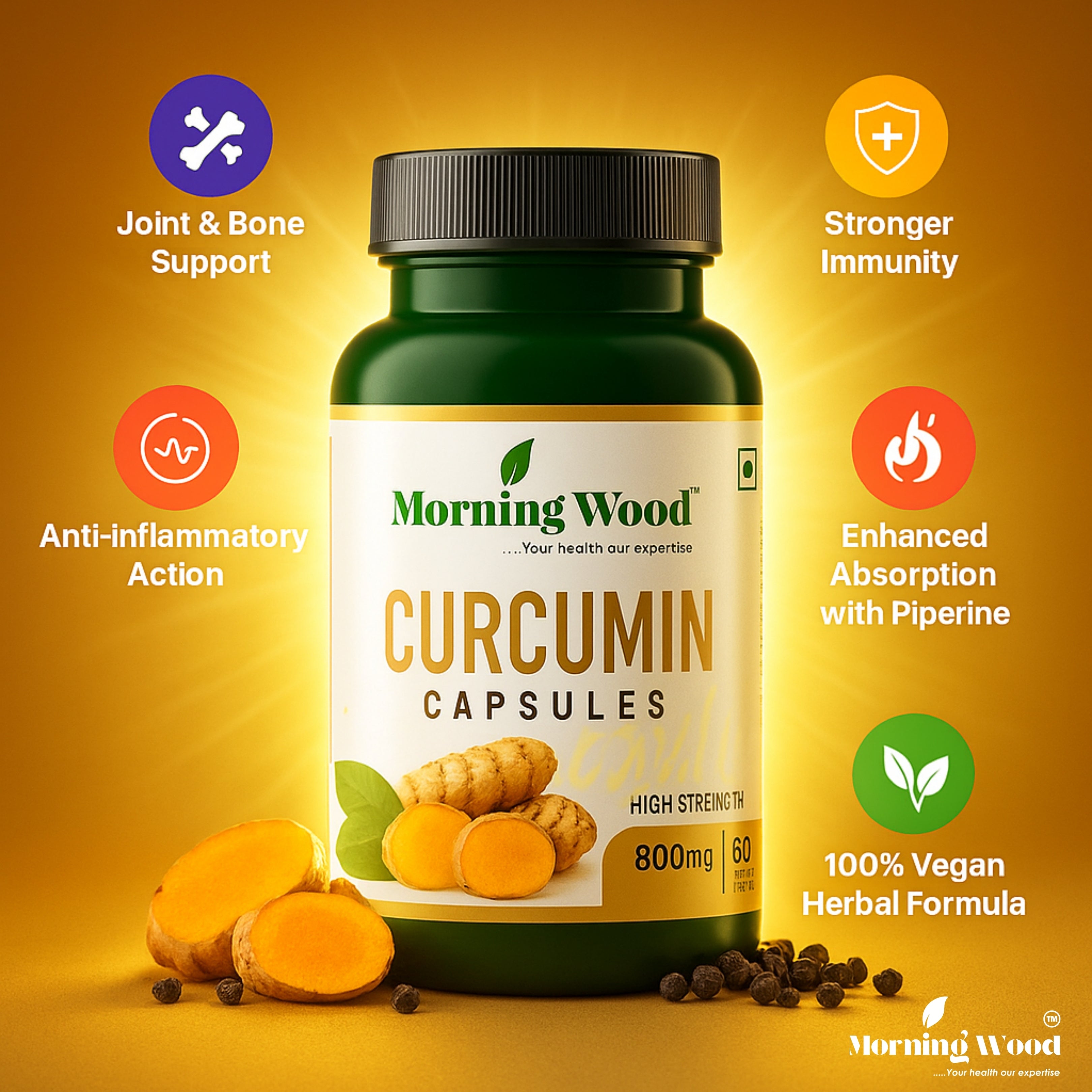 Curcumin Capsules 800mg - 60 Count | MorningWood