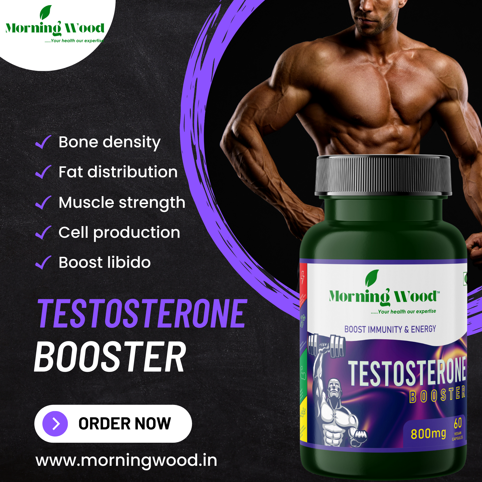Testosterone Booster Capsules 800mg - 60 Count | MorningWood