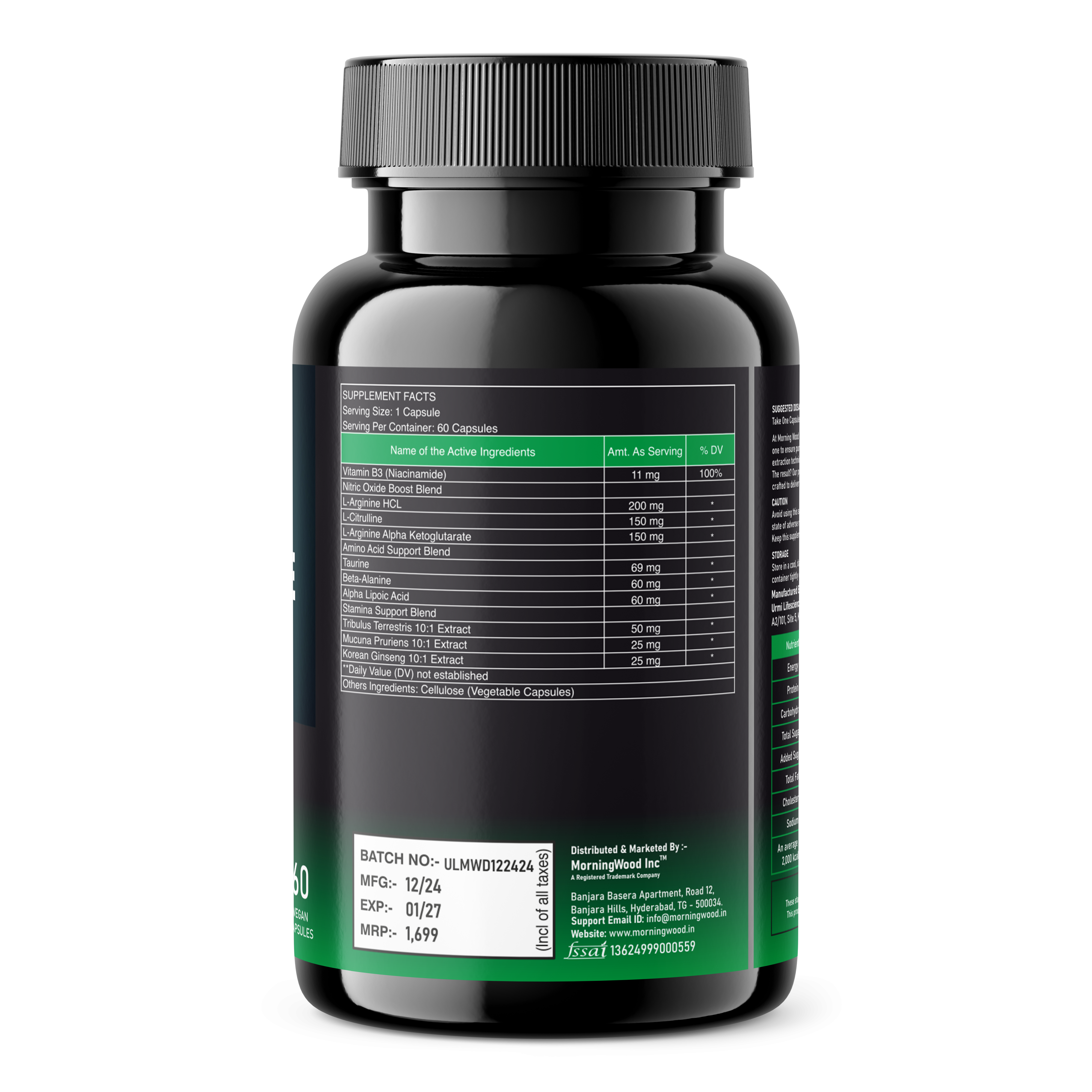 Morningwood Nitric Oxide Supplements - Benefits for Men | Natural NO Booster for Muscle Growth, Blood Flow & Performance